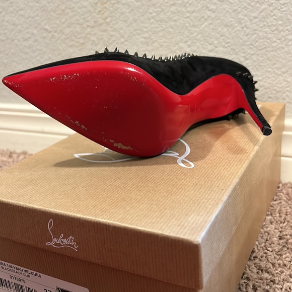 Christian Louboutin Anjalina 100 Veau Velours Black Gun Size 37 - Picture 7 of 9